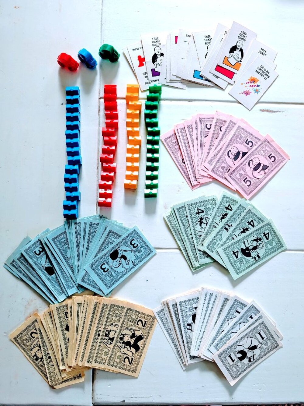 VTG 1990 Monopoly Junior Replacement Parts Lot Cars Houses Money Chance Card